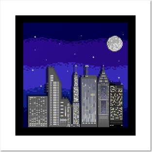 Pixelated Urban Nocturne: A Nighttime Cityscape Posters and Art